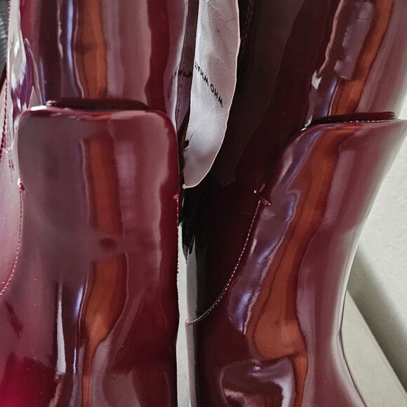 WHO WHAT WHERE REBEKAH WOMEN'S BOOTS - PATENT LEATHER BURGUNDY, SIZE 7 - Picture 8 of 10